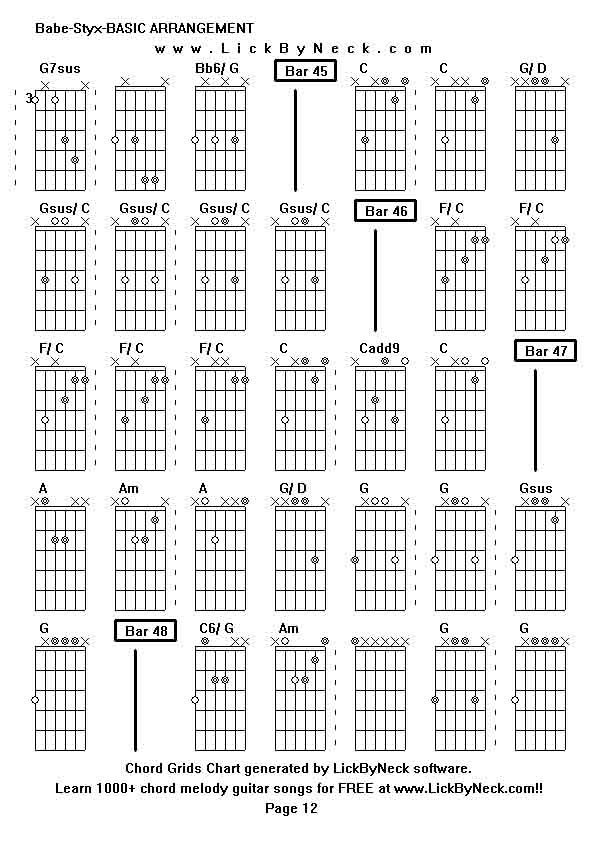 Chord Grids Chart of chord melody fingerstyle guitar song-Babe-Styx-BASIC ARRANGEMENT,generated by LickByNeck software.